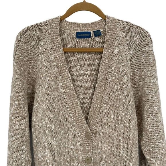 Carroll Reed Vintage Linen Cotton Blend Cardigan Grandpa Sweater Tan Medium - Picture 3 of 9
